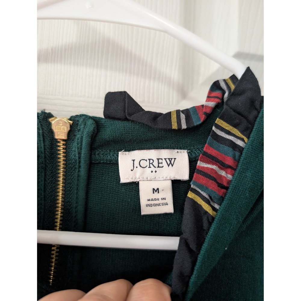 J. Crew, Wmns M Tartan Ruffle-Collar Pullover Blouse, Green, Crew Neck, Holiday - Picture 2 of 6